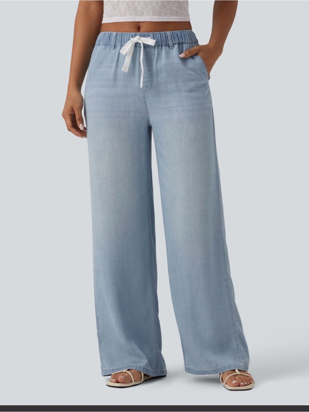 HALARA MidRise Drawstring Casual Jeans with Pockets in Malibu Blue Large Tall
